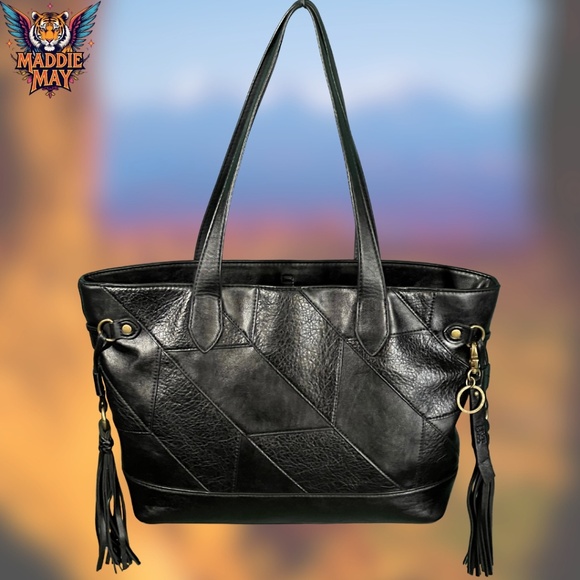 🌟Frye and Co: Black Patchwork "Melissa Carryall" Tote🌟 - Picture 1 of 15